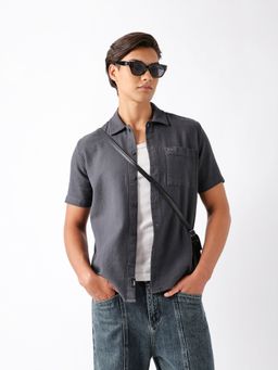 The Bear House - Grey Cotton Solid Shirt