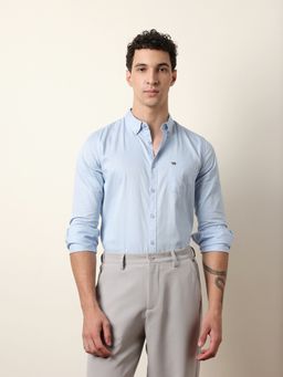 The Bear House - Blue Cotton Solid Shirt