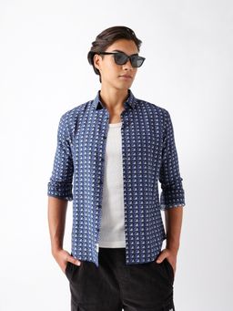 The Bear House - Blue Viscose Rayon Printed Shirt