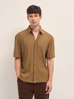The Bear House - Mustard Polyester Textured Shirt