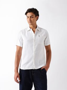 The Bear House - White Cotton Self Design Shirt
