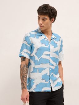 The Bear House - Blue Viscose Rayon Printed Shirt