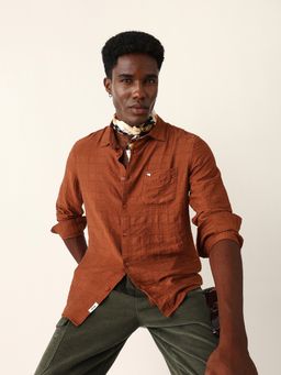 The Bear House - Rust Viscose Rayon Textured Shirt