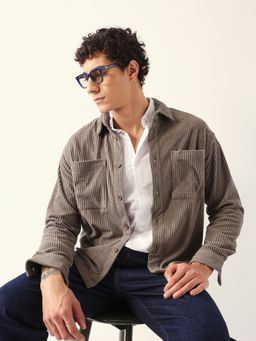The Bear House - Grey Polyester Stripes Shirt