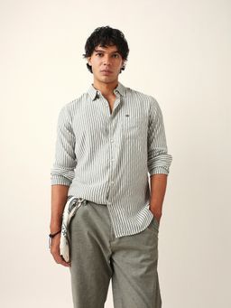 The Bear House - Green Viscose Rayon Stripes Shirt