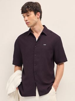 The Bear House - Maroon Polyester Solid Shirt