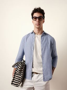 The Bear House - Blue Cotton Stripes Shirt