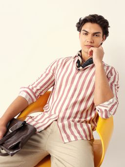 The Bear House - Pink Viscose Rayon Stripes Shirt