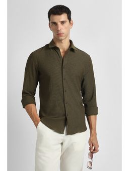 Van Heusen - Olive Polyester Blend Textured Shirt