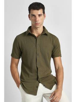 Van Heusen - Olive Polyester Textured Shirt