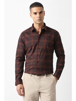 Van Heusen - Brown Cotton Blend Checks Shirt