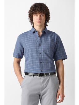 Van Heusen - Blue Linen Blend Checks Shirt