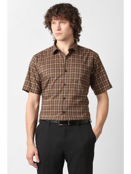Van Heusen - Brown Cotton Blend Checks Shirt