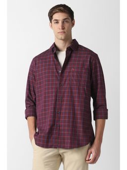 Van Heusen - Maroon Cotton Checks Shirt