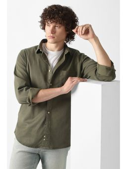 Van Heusen - Olive Cotton Blend Solid Shirt