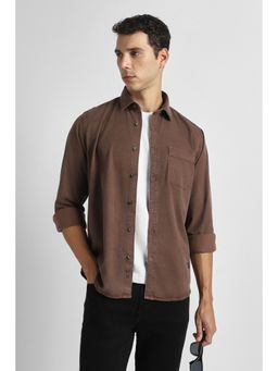 Van Heusen - Brown Cotton Blend Solid Shirt