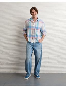 American Eagle - White Linen Blend Checks Shirt