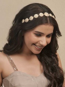 Hair Drama Co. - Pearls and Enamel Off White Gold Plated Mathapatti