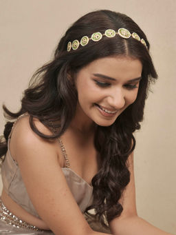 Hair Drama Co. - Pearls and Enamel Green Gold Plated Mathapatti