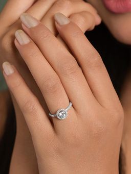 CLARA - Women 925 Sterling Silver Napoli Halo Solitaire Adjustable Ring