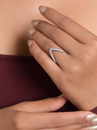 Women 925 Sterling Silver Vanki V Shape Ring