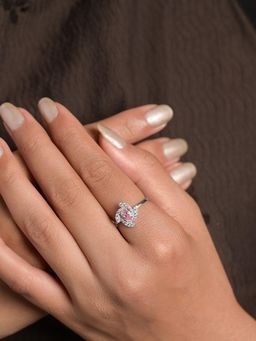 CLARA - Women 925 Sterling Silver Porto Pink Swirl Adjustable Ring