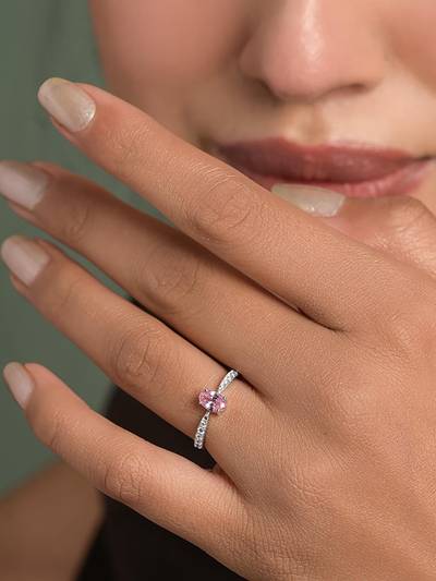 Women 925 Sterling Silver Cascais Pink Solitaire Adjustable Ring