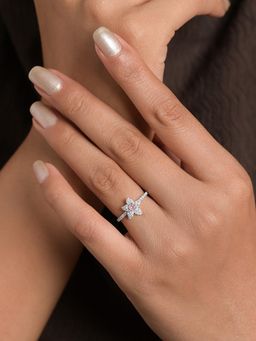 CLARA - Women 925 Sterling Silver Sintra Pink Floral Star Adjustable Ring