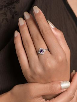 CLARA - Women 925 Sterling Silver Seville Purple Halo Adjustable Ring