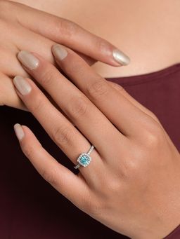 CLARA - Women 925 Sterling Silver Aegean Blue Halo Adjustable Ring