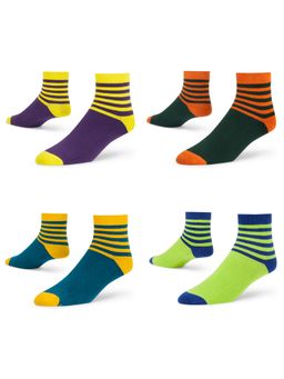 Dynamocks - Men and Women Stripes Ankle Length Socks - Free Size - Pack of 4 Pairs