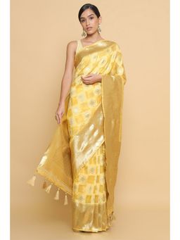 Soch - Women Yellow Woven Saree with Unstitched Blouse