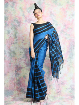 Arhi - Blue Blended Cotton Handwoven Soft Box Design Saree With Unstitched Blouse