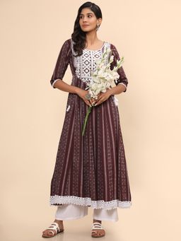 Vbuyz - Women's Embroidered Anarkali Cotton Purple Stitched Kurta(vf-ku-1963)
