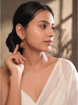 Saraf RS Jewellery - Women Antique Gold Plated Kundan Small Hook Jhumka