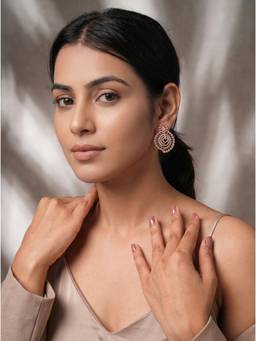 Saraf RS Jewellery - Women Rose Gold Plated American Diamond Spiral Drop Earrings
