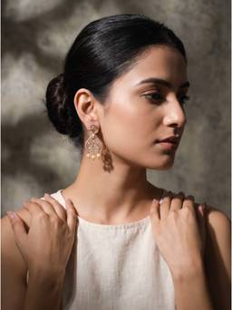 Saraf RS Jewellery - Women Rose Gold Plated American Diamond Chandbali with Pearl Drops