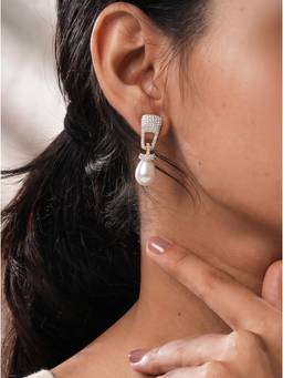 Saraf RS Jewellery - Women Rose Gold Plated American Diamond Pearl Drop Earrings