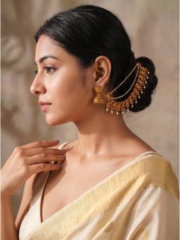 Saraf RS Jewellery - Women Antique Gold Plated Kundan Temple Layered Ear Chain