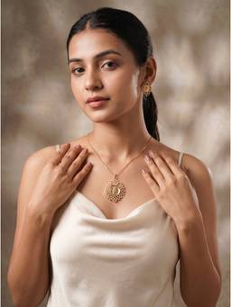 Saraf RS Jewellery - Women Rose Gold Plated American Diamond Sunburst Coin Necklace with Earrings