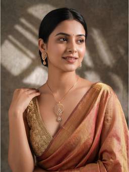 Saraf RS Jewellery - Women Rose Gold Plated American Diamond Peacock Feather Necklace with Earrings