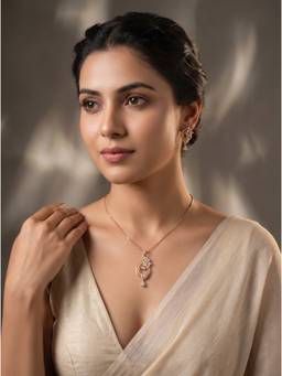 Saraf RS Jewellery - Women Rose Gold Plated American Diamond Small Paisley Necklace with Earrings