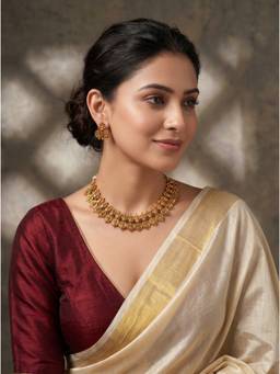 Saraf RS Jewellery - Women Antique Gold Plated Kundan Mango Temple Necklace with Earrings with Tassel