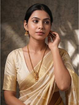 Saraf RS Jewellery - Women Antique Gold Plated Kundan Lakshmi Necklace with Earrings