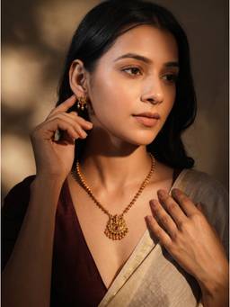 Saraf RS Jewellery - Women Antique Gold Plated Kundan Temple Necklace with Earrings
