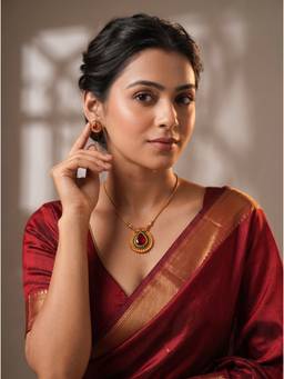 Saraf RS Jewellery - Women Gold Plated Kundan Ruby Teardrop Necklace with Earrings