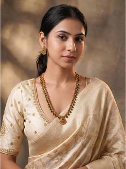 Saraf RS Jewellery - Women Antique Gold Plated Kundan Green Stone Temple Necklace with Earrings