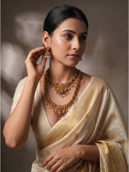 Saraf RS Jewellery - Women Antique Gold Plated Multicolour Kundan Two-Layer Temple Haar Set