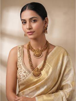 Saraf RS Jewellery - Women Antique Gold Plated Multicolour Kundan Lakshmi Layered Haar Set
