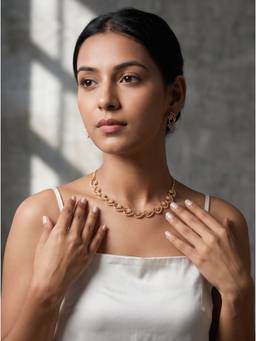 Saraf RS Jewellery - Women Rose Gold Plated American Diamond Wave Necklace with Earrings